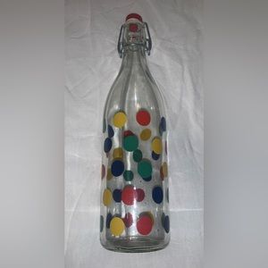 Vintage Cerve Glass Bottle Clear Multicolor Dots Flip Top Lid Stopper Italy